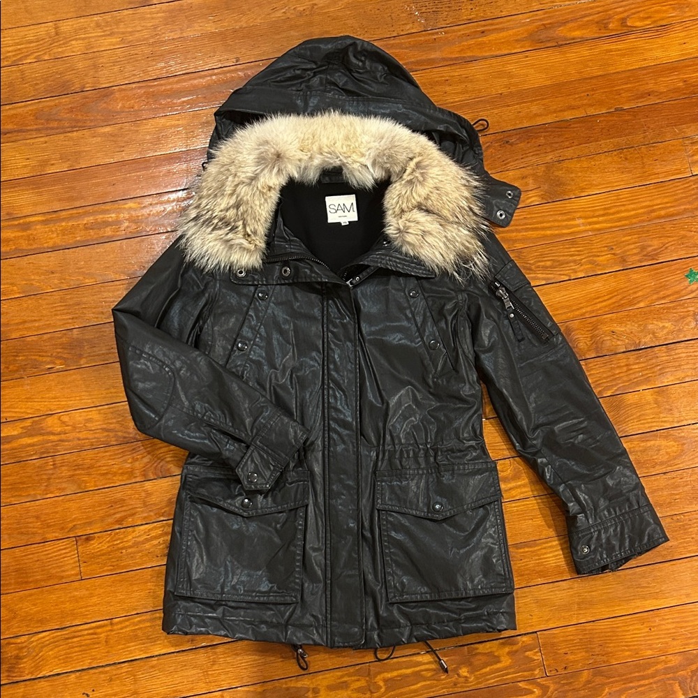 SAM. Women's Dark Gray Utility Jacket with Fur Hood